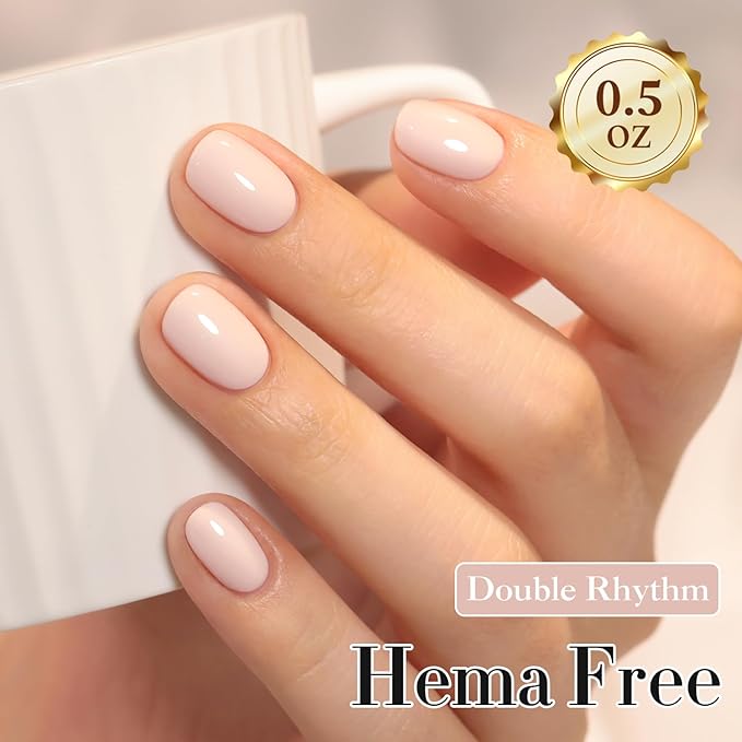 Double Rhythm 0.50 OZ Gel Polish Hema Free Same Color Same Bottle Golden Round Translucent Neutral Natural Milky 15 ML Jelly UV Polish Art DIY at Home (Beige Pink-C1479)