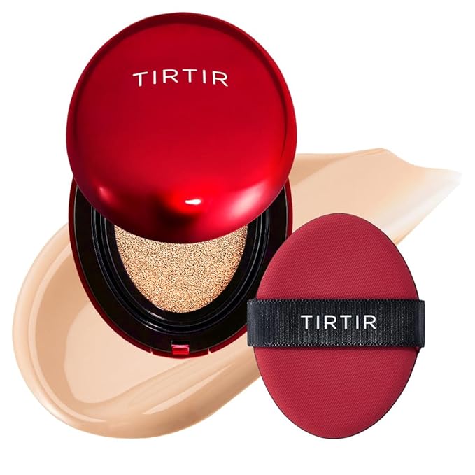TIRTIR Mask Fit Red Cushion Foundation | Full coverage, Weightless, Skin fit, Satin Glow Finish, Korean Makeup BB Foundation, beauty, Tattoo cover up, Buildable (#21N Ivory, 0.63 Fl Oz)