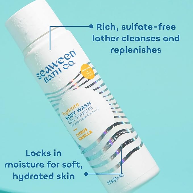 Seaweed Bath Co. Hydrate Body Wash - Citrus Vanilla - Foaming Shower Gel Cleanser with Natural Ingredients - Vegan, Paraben and Sulfate Free - For Women and Men - 12 oz