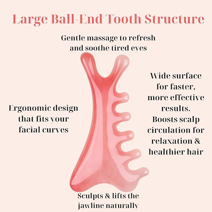 Pink Gua Sha & Massage Comb Set – Massage Tool for Neck, Eye, and Head Massage – Stress Relief, Lifting, and Meridian Therapy Tool for Relaxation – Perfect Self Care Gift for Women & Men