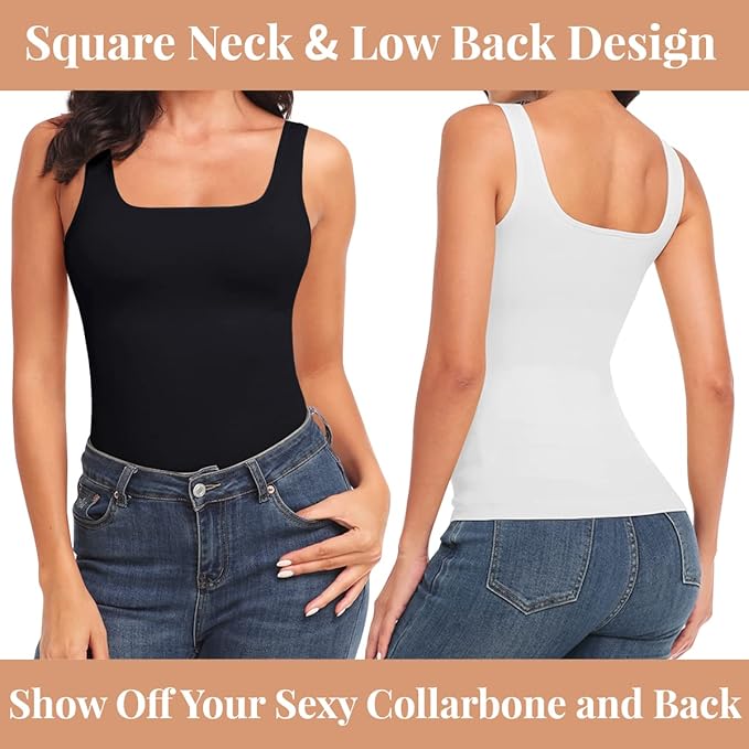 EUYZOU Women's Tummy Control Shapewear Tank Tops Seamless Square Neck Compression Tops Slimming Body Shaper Camisole
