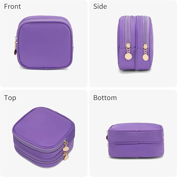 Small Makeup Pouch, Double Zipper Cosmetic Bag, Travel Makeup Bag, Cute Makeup Bag for Purse, Mini Toiletry Bag (Purple)