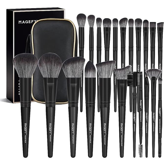 MAGEFY Makeup Brush Set, 22 Pcs Premium Synthetic Makeup Brushes Foundation Eyeshadow Brush Powder Blush Concealers Brush Set Travel Makeup Brushes with Case(Black)