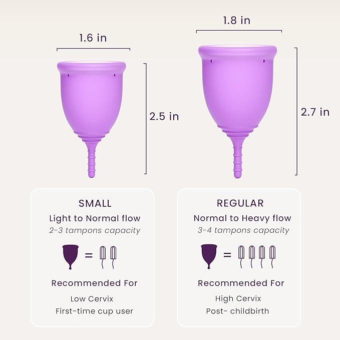 EcoBlossom Reusable Menstrual Cup Set - The Most Reliable Medical Grade Silicone Period Cups - Comfortably use for 12 Hours (2 Regular Cups)