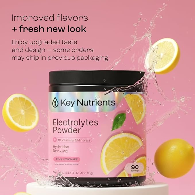 KEY NUTRIENTS Multivitamin Electrolytes Powder No Sugar - Fresh Pink Lemonade Electrolyte Powder - Endurance & Energy Supplement - Hydration Powder - No Calories - 90 Servings - Made in USA