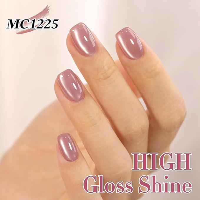 Double Rhythm 15ML Jelly Glass Cat Eye Gel Polish with Magnet Holographic Glitter Shimmer Translucent Sheer Color Salon Soak Off Magnetic Nail at Home (Mauve Purple-MC1225)