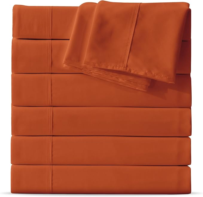 Maple&Stone Twin Flat Sheet 6 Pack,Premium Soft & Breathable,Brushed Microfiber Fabric,Anti-Shrinkage & Non-Fading,Bulk Flat Sheets Only Twin Size (Burnt Orange)