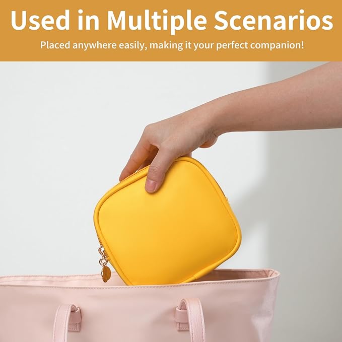 Small Makeup Pouch, Double Zipper Cosmetic Bag, Travel Makeup Bag, Cute Makeup Bag for Purse, Mini Toiletry Bag (yellow)