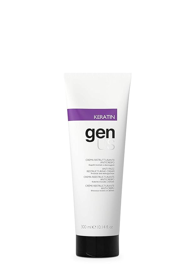 GENUS Keratin Anti-Frizz Cream - Restructuring Hair Cream Enriched with Ginseng, Styling, Frizz Control, Bestows Hydration & Softness, Suitable for Damp & Dry Hair - 300ml
