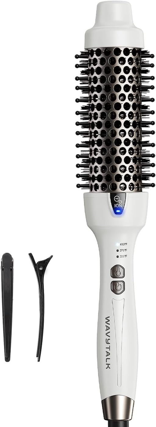 Wavytalk Thermal Brush, 1.5 Inch Ionic Thermal Round Brush Makes Hair Smoother Get Natural Curls (White)