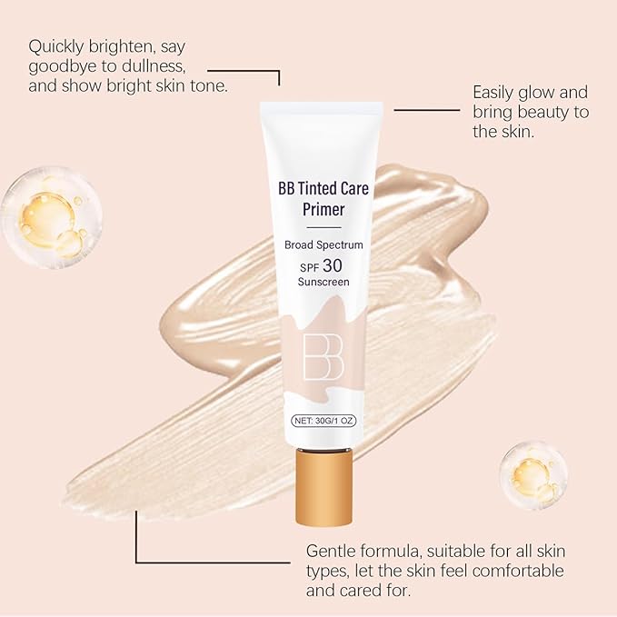 Tiejdhr BB Blur Cream Tinted Moisturizer With Spf, Tinted Care Primer, Waterproof Concealer, Spf 30 Sunscreen, 3 Shades, All Skin Types (01# Ivory, 30g/1 Oz)