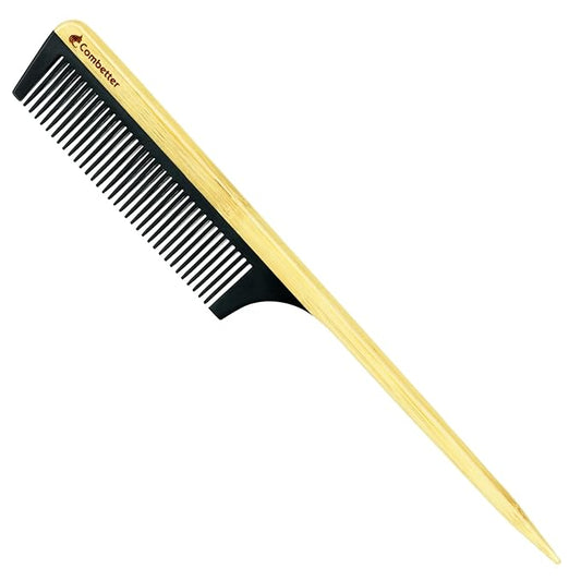 Bamboo Rat Tail Comb – Fine Tooth Hair Comb for Styling, Sectioning & Braiding, Anti-Static & Anti-Frizz, Eco-Friendly & Bakelite Durable Teasing & Parting Comb for Women, Men, Kid