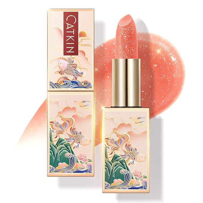 CATKIN Tinted Lip Balm Glitter Lip Stain Ultra Hydrating Lip Moistrurizer Lip Care with Vitamin E Nourishing For Cracked & Dry Lips 0.12 oz C11 Fairy - Coral Pink