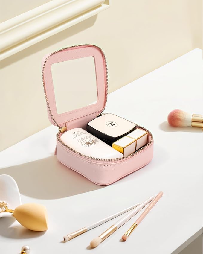 LETGO Small Makeup Bags for Purse, TSA Approved Toiletry Bag with Zipper,Mini Clear Comestic Bag Car Organizer Travel Size Toiletries Travel Essentials Pink Car Accessories For Women (Mini-Pink)