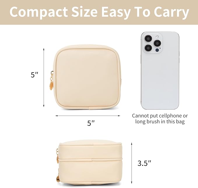 Small Makeup Pouch, Double Zipper Cosmetic Bag, Travel Makeup Bag, Cute Makeup Bag for Purse, Mini Toiletry Bag (sand)