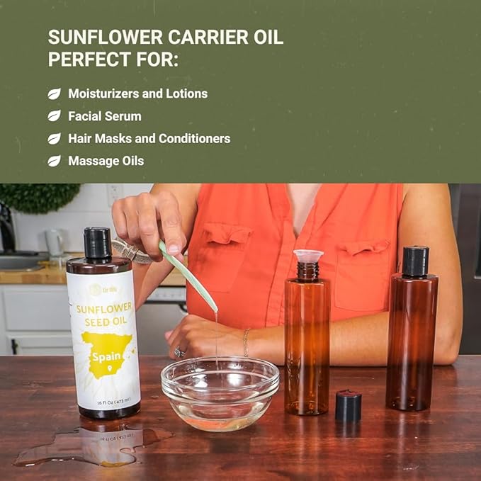 Nature Packaged Sunflower Carrier Oil (32oz) - Direct from EIR Oils' Farmland in the Sunny Fields of Spain - 100% Pure Carrier Oil for Hair, Face, and Skin