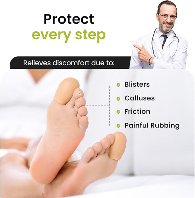 Bukihome 8 Pcs Gel Toe Cap, Big Toe Protector for Women Men - Cushions and Protects to Cover Toes, Relief Toe Pain from Ingrown Toenails, Corns, Blisters, Hammer Toes (Large Size)