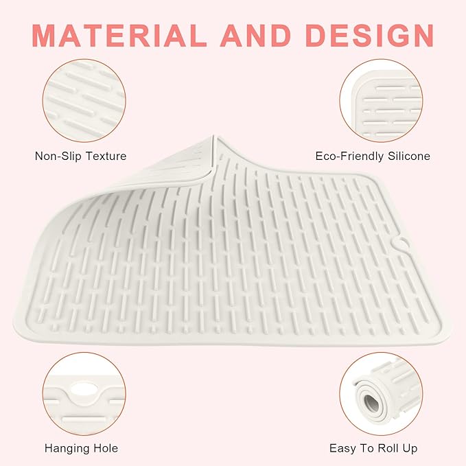 AMIJEAL Oversize Silicone Heat Resistant Mat for Hair Tools, Curling Iron Mat, Hot Tools Holder, Portable Flat Iron Hair Straightener Pad Cover for Travel Vanity Salon(14.2" x 11.0")