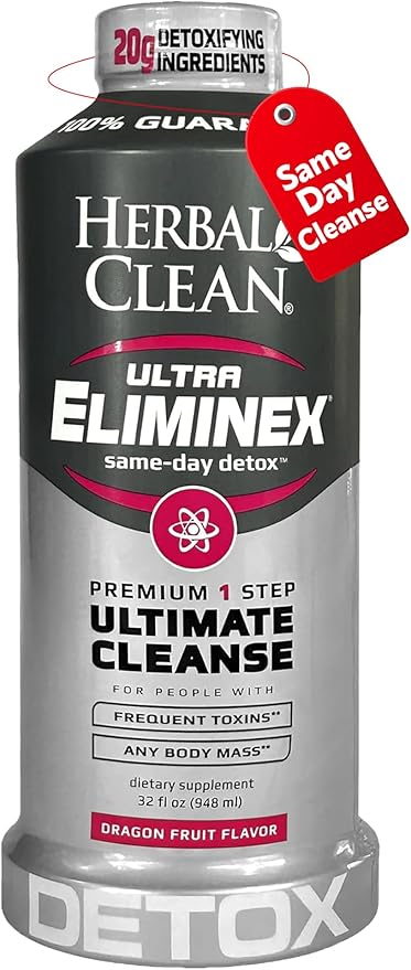 Herbal Clean Same Day Ultra Eliminex Detox Cleanse Drink* (32 fl oz) - Dragon Fruit Flavor Full Body Cleanse Detox Drink with Milk Thistle Seed* for high Toxin*, Vitamin B12 for Men & Women