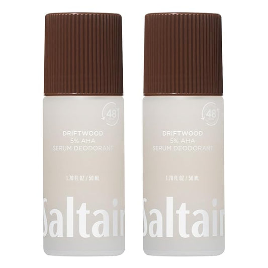 Saltair Serum Deodorant Driftwood 2 Pack. 5% AHA Formula. Lactic Acid and Mandelic Acid Deodorant. Aluminum-Free Odor Control for Women and Men. Travel Essentials, 2x 1.7oz Roll On