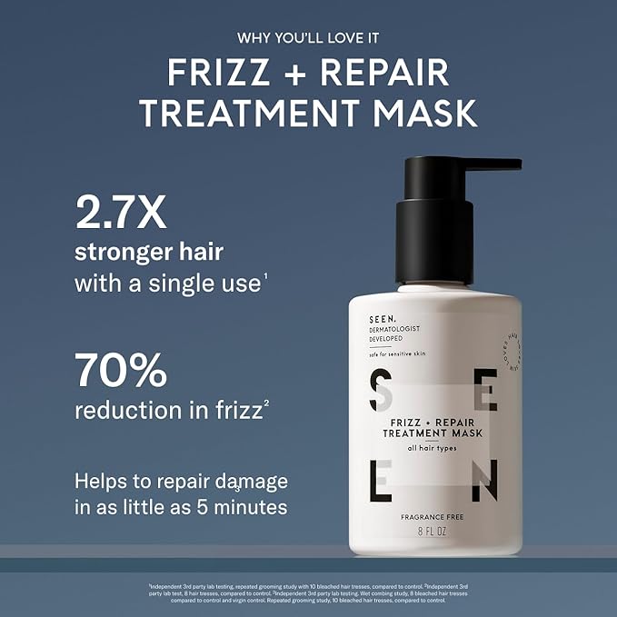 SEEN Frizz + Repair Treatment Mask - Fragrance Free - Fights Frizz, Repairs Damage for Stronger, Smoother, Healthier-Looking Hair - Safe for Sensitive Skin