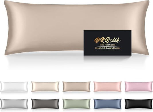 Silk Body Pillow Cases, Mulberry Silk Body Pillow Cover with Zipper, Smooth, Anti Acne, Cooling Sleep Both Sides Natural Silk Satin 20x54 Body Pillowcase, Gifts for Women Men, Champagne