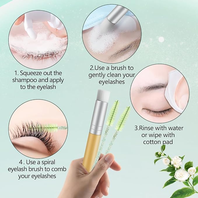 Lash Shampoo Kit Eyelash Extension Cleanser, Eyelash Shampoo for Lash Extensions, Lash Cleaner Eyelid Foam Cleaning Kit for Salon Home Use (Tea Tree)