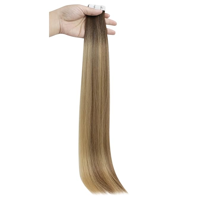 Full Shine Virgin Injection Tape in Hair Extensions Human Hair 10Gram 5Pcs Color 3/8/22 Brown And Blonde Injected Tape ins Human Hair Extensions Seamless Skin Weft 16Inch Intact Human Hair