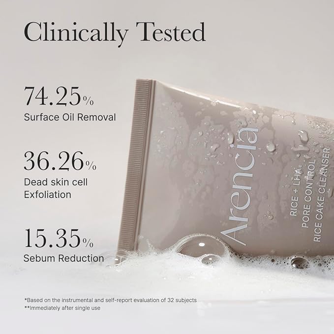 ARENCIA Rice + LHA Pore Control Rice Cake Cleanser with Salicylic Acid - Deep Cleansing, Gentel Exfoliation, All skin types, 5.29 oz
