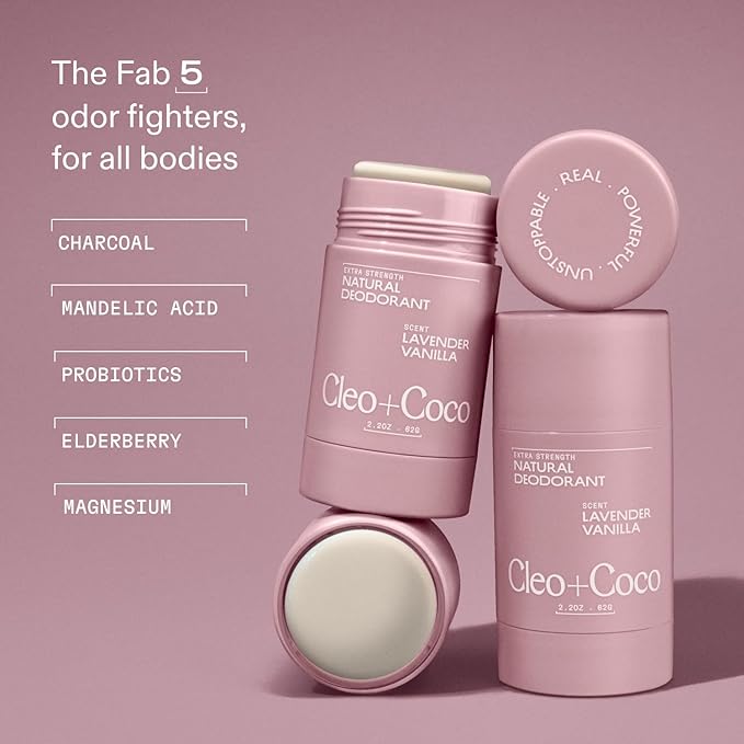 Cleo+Coco Extra Strength Deodorant Balm, Lavender Vanilla (2-Pack, 2.2 oz Each), Aluminum-Free Natural Deodorant with 5X Odor Fighters, Vegan, No Synthetic Fragrance (2 Pack, Lavender Vanilla)