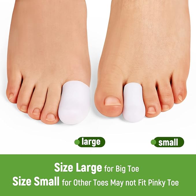 Bukihome Big Toe Protectors 10 ct, Silicone Toe Caps to Cushion Hammer Toe, Blister, Corn, Callus, Great for Running, Walking, Stop Toe Pain (Small, White)