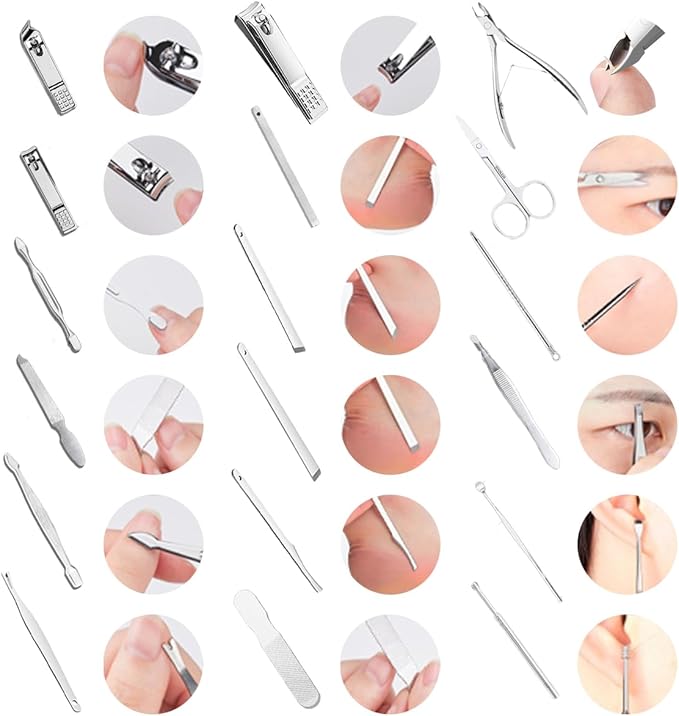 Nail Clippers Set, Manicure Grooming Kit: Fingernail Clipper & Toenail Pedicure Cutter, Stainless Steel Nail Trimmer Kit with Travel Case Gifts for Men Women (18 Pcs)