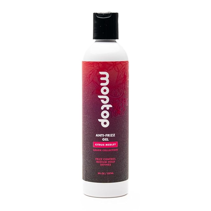 MopTop Salon Anti Frizz Hair Gel – Salon Quality Curl Defining Gel to Enhance Wavy, Curly and Kinky-Coily Hair, Medium Hold, For Frizz Control, with Aloe, Sea Botanicals & Honey (Citrus Medley, 8oz)