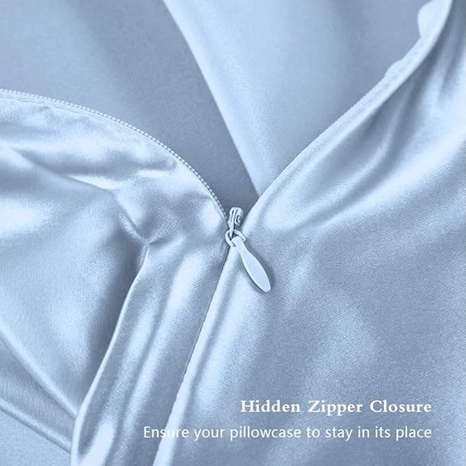 Silk Pillowcase for Hair and Skin, Mulberry Silk Pillow Cases King Size, Anti Acne Cooling Sleep Both Sides Natural Silk Satin Pillow Case Covers with Hidden Zipper, Gifts for Women Men, Haze Blue