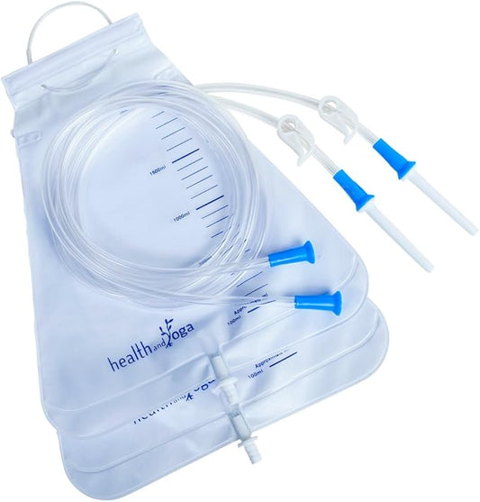HealthAndYoga™ MovNFlo Super Economical Enema Bag Kit (2 Quart) - 2 pcs - BPA and Latex Free - Foldable and Compact - Travel Compatible for Fleet Enema Anal Douche (2 Pieces)
