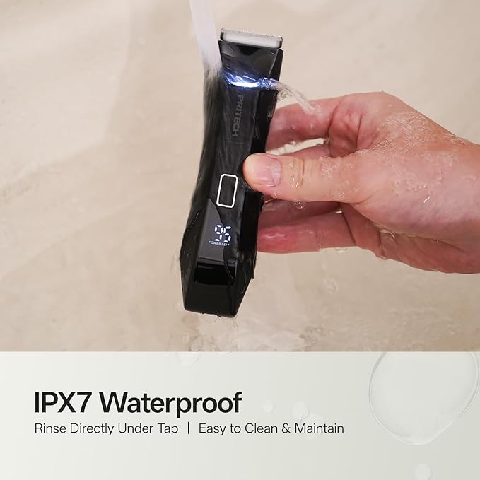 PRITECH Body Trimmer for Men,Body Hair Trimmer & Electric Razor for Pubic,Groin,Chest,Back,Balls,Waterproof Men's Groomer with 2 in 1 Ceramic & Foil Blades for Sensitive Areas,Cordless & Rechargeable