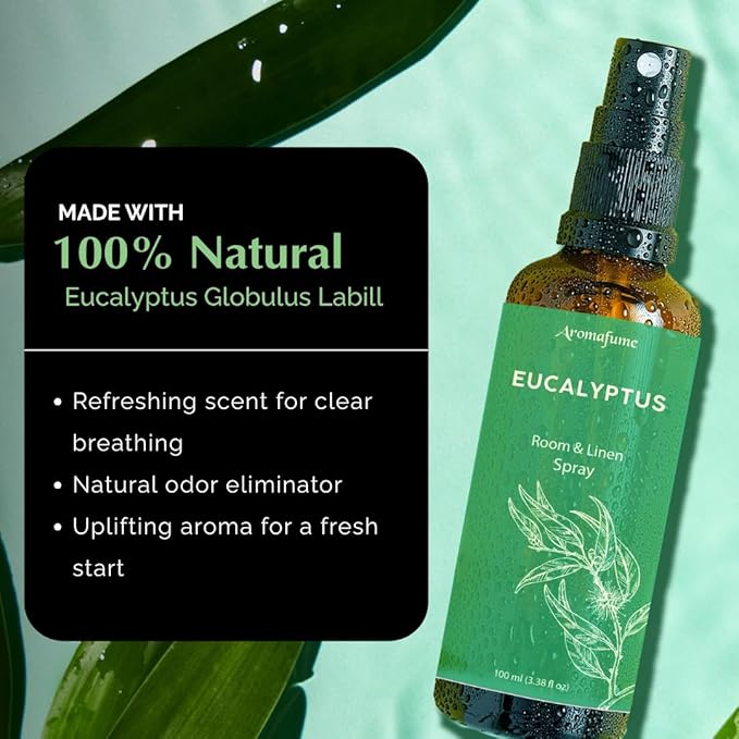Eucalyptus & Mint Room, Linen & Pillow Spray by Aromafume | 100ml/3.38fl oz | with Pure Eucalyptus & Mint Essential Oil | Aromatherapy | Mist for Bedding, Fabrics