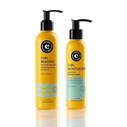 COCUNAT Curly Method 2-Step Kit - Leave-In Curl Moisturizer + Curl Booster Gel - Defines, Hydrates & Controls Frizz for Perfect Curls - Strengthens & Smooths - 250ml + 150m
