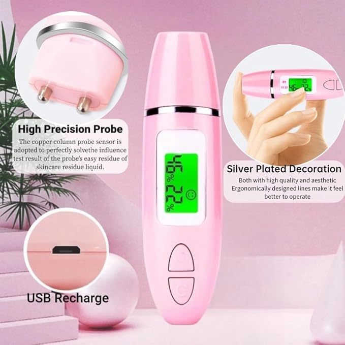 Detector For Face, Skin Hydration Tester, Skin Analyzer Machine Professional, Skin Analyzer Machine Water Oil Monitor for Skin Care, LCD Display Monitoring Meter for Home Traveling Beauty Salon