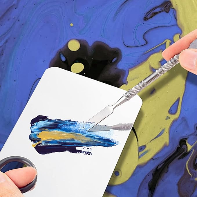 4 in 2 Set Makeup Mixing Palettes, 2 Pcs Stainless Steel Nail Art Palette with 2 Makeup Spatula for Foundation Makeup Tools Eyeshadow Nail Art