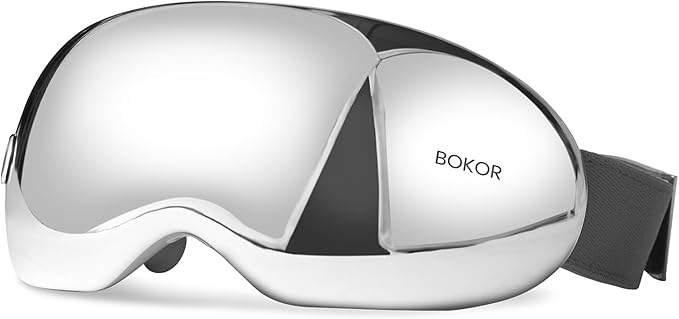 BOKOR Eye Massager with Heat & Wireless Music, Acupressure Massage for Migraines, Heated Eye Mask for Stress Relief, Sleep, and Dark Circles, for Teens, Gaming and Travel