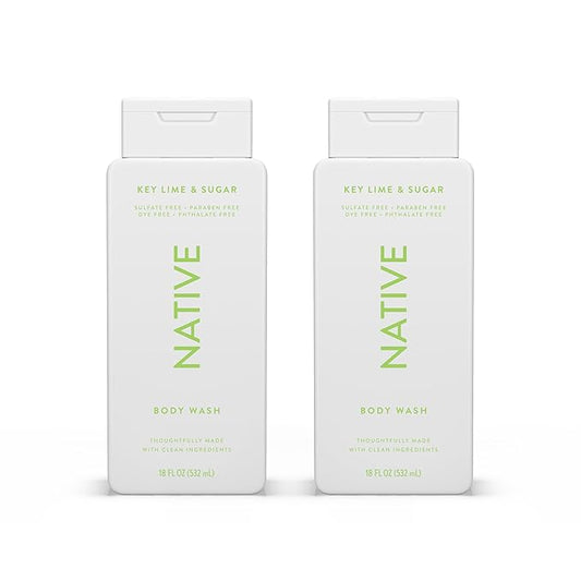 Native Body Wash Contains Naturally Derived Ingredients | For Women & Men, Sulfate, Paraben, & Dye Free Leaving Skin Soft and Hydrating | Key Lime & Sugar 18 oz