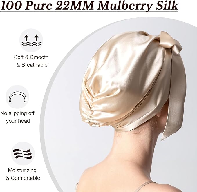 DAISYSILK 100 Pure Mulberry Silk Hair Bonnet for Sleeping Silk Hair Wrap for Women