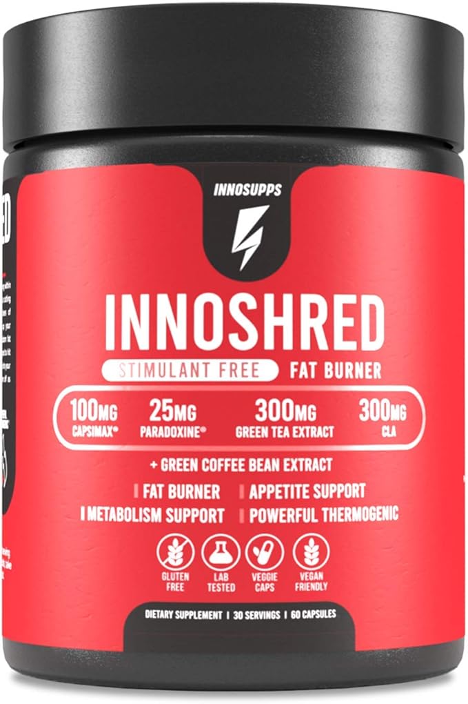 Inno Shred - Day Time Burner | Stimulant Free | 100mg Capsimax, Grains of Paradise, Green Tea Extract (60 Veggie Capsules) | (Stimulant Free)