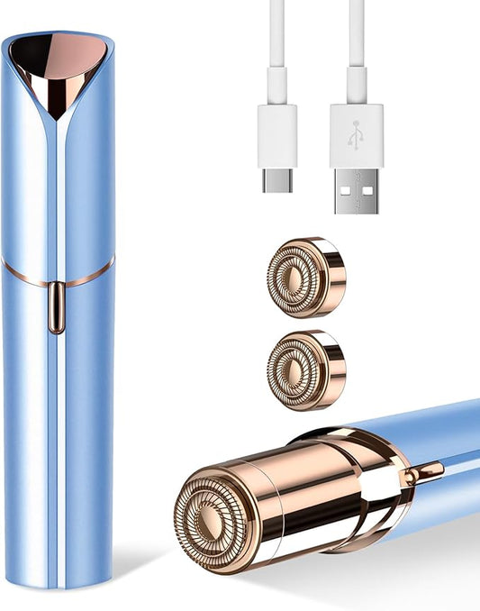 Facial Hair Remover for Women- as Seen on TV Painless Face Shaver -Mini Hair Remover, Electric Razor Shaver Portable Bikini Epilator for Lips, Chin, Armpit, Peach Fuzz, Fingers, Neck, Cheek(Blue)