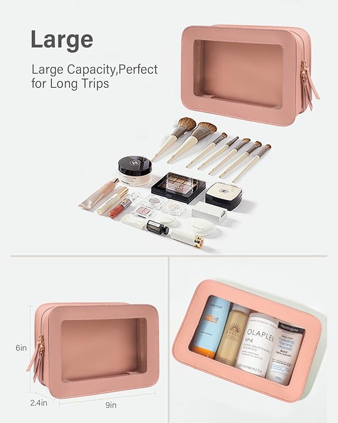 LETGO Clear Makeup Bag Set for Women Portable Clear Makeup Bag Cute Waterproof Travel Cosmetic Bag for Pink Car Accessories for Girls (Pink, Standard + Mini)