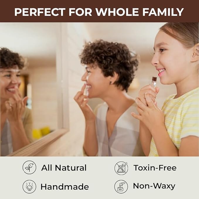 RaGaNaturals Natural Chocolate Lip Balm - Original Beeswax, Shea Butter, Jojoba Oil, Vitamin E - All Day Hydration for Dry & Cracked Lips - Stocking Stuffers & Christmas Gift -Handmade in USA (4 Pack)