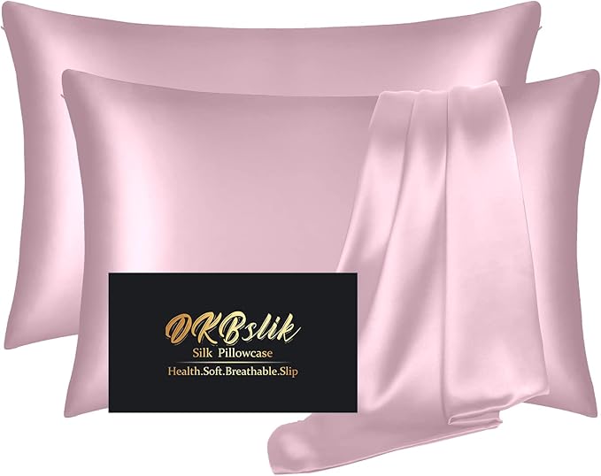 Silk Pillowcase 2 Pack, Natural Mulberry Silk Pillow Case, Anti Acne Silk Pillowcase for Hair and Skin, King Size Silk Satin Pillowcase Set of 2 with Hidden Zipper, Gifts for Women Men, Light Pink