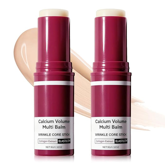 2PCS Calcium Multi Balm, Calcium Volume Multi Balm, Korean Wrinkle Core Stick,Collagen Moisturing Stick, Anti-aging, Hydrating, Firming Skin, Almond & Vitamin E for Lip Balm Eye Cream