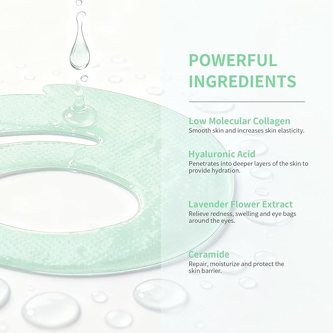 OK Shape Eye Masks, 360° Fit Under Eye Patches with Collagen and Lavender Flower Extract, Firming Eye Masks for Puffy Eyes, Wrinkles, Self Care Gifts for Women - 6 Pairs, Calm Green